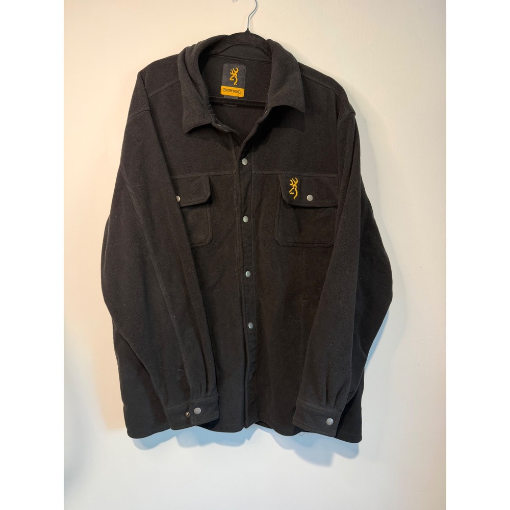Browning Mens XL Black Fleece Snap Front Shirt Jacket Yellow Buckmark Logo Logo